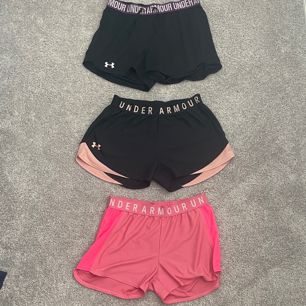Under Armour Women's Athletic Shorts - Black, Pink, and Red